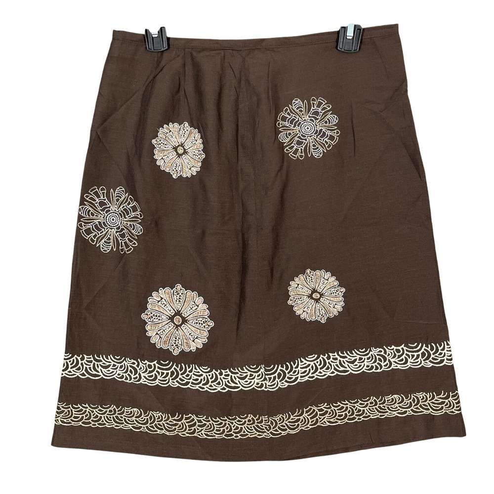 LOFT Silk Skirt Womens 6P Lined‎ Floral Bottoms Embroidered Boho Peasant Cottage